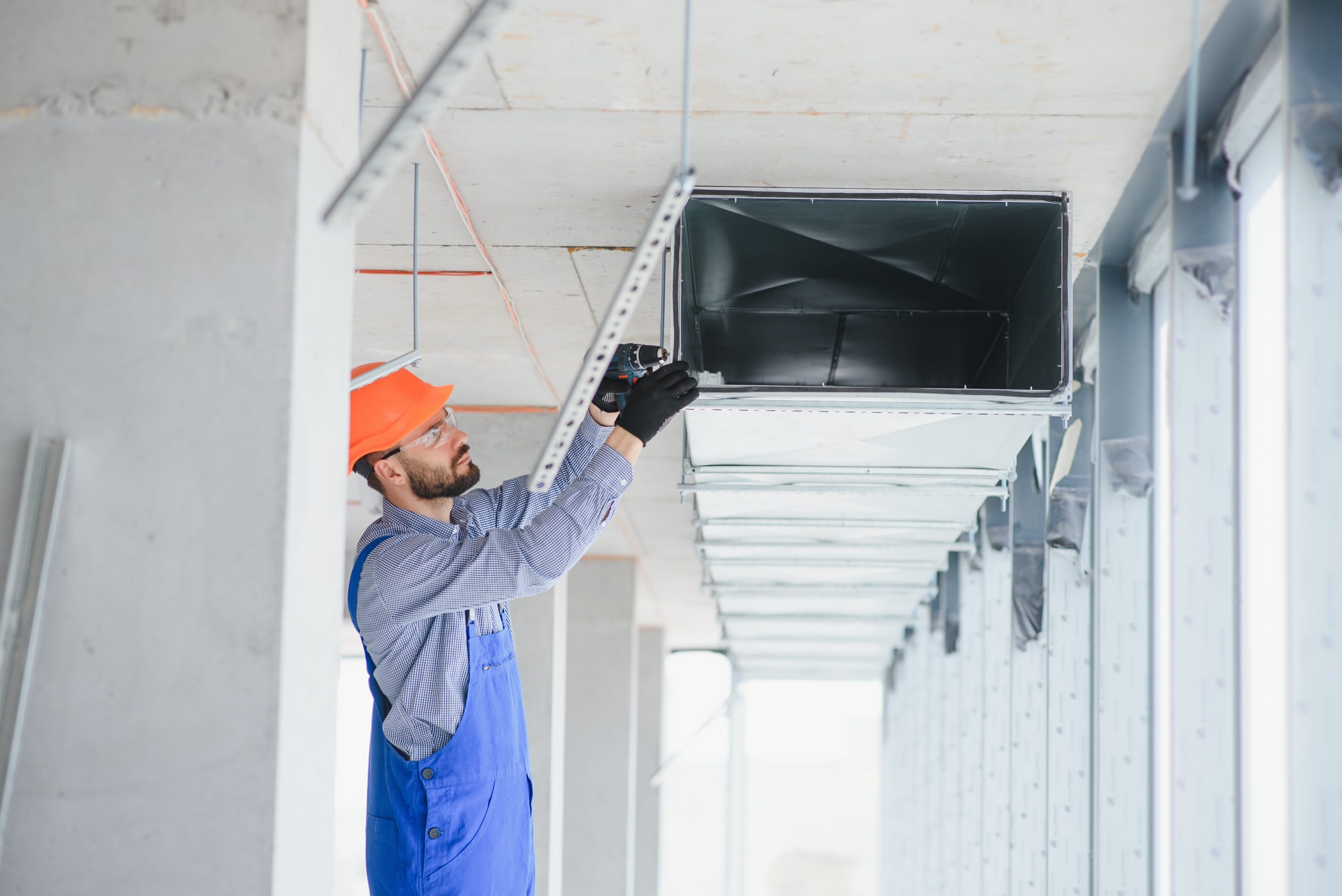Air ducts being fogged with disinfectant spray